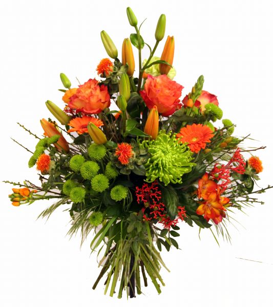 Dekorativer Blumenstrauß in orange als Dankeschön, zur Genesung, zum Geburtstag