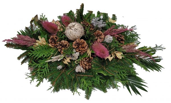 Gesteck mit Tanne -Allerheiligen Grabspange Winter Friedhof-