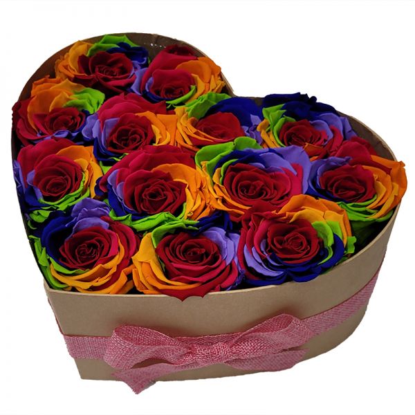 Rosen Rainbow - Herz mit Infinity Rose als Geschenkbox - Haltbare Rosen